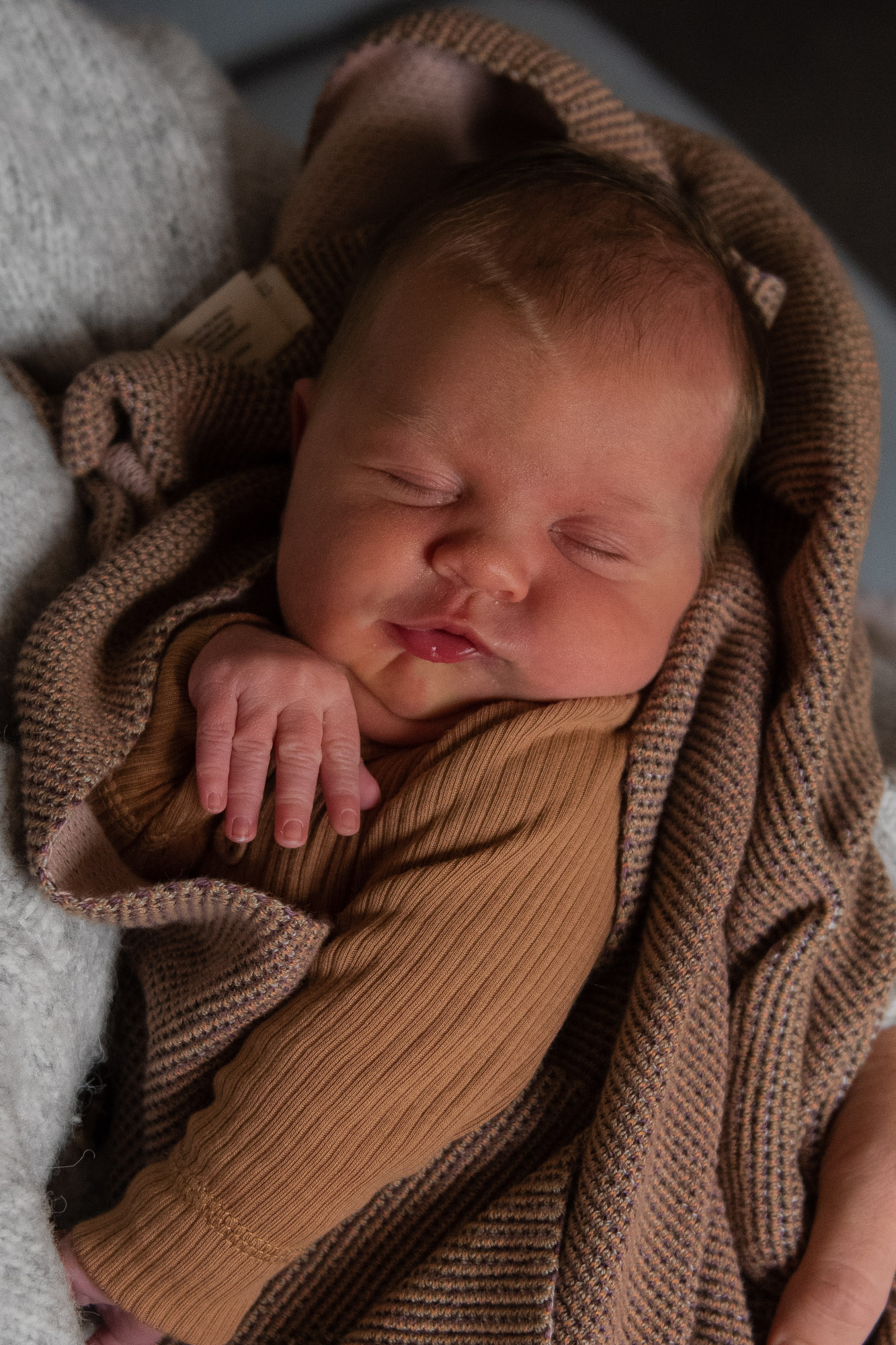 Newborn baby photographed in soft natural light